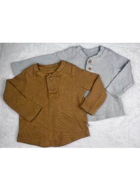 Honest Baby Clothing 2 Piece Long Sleeve Shirts Brown & Gray
